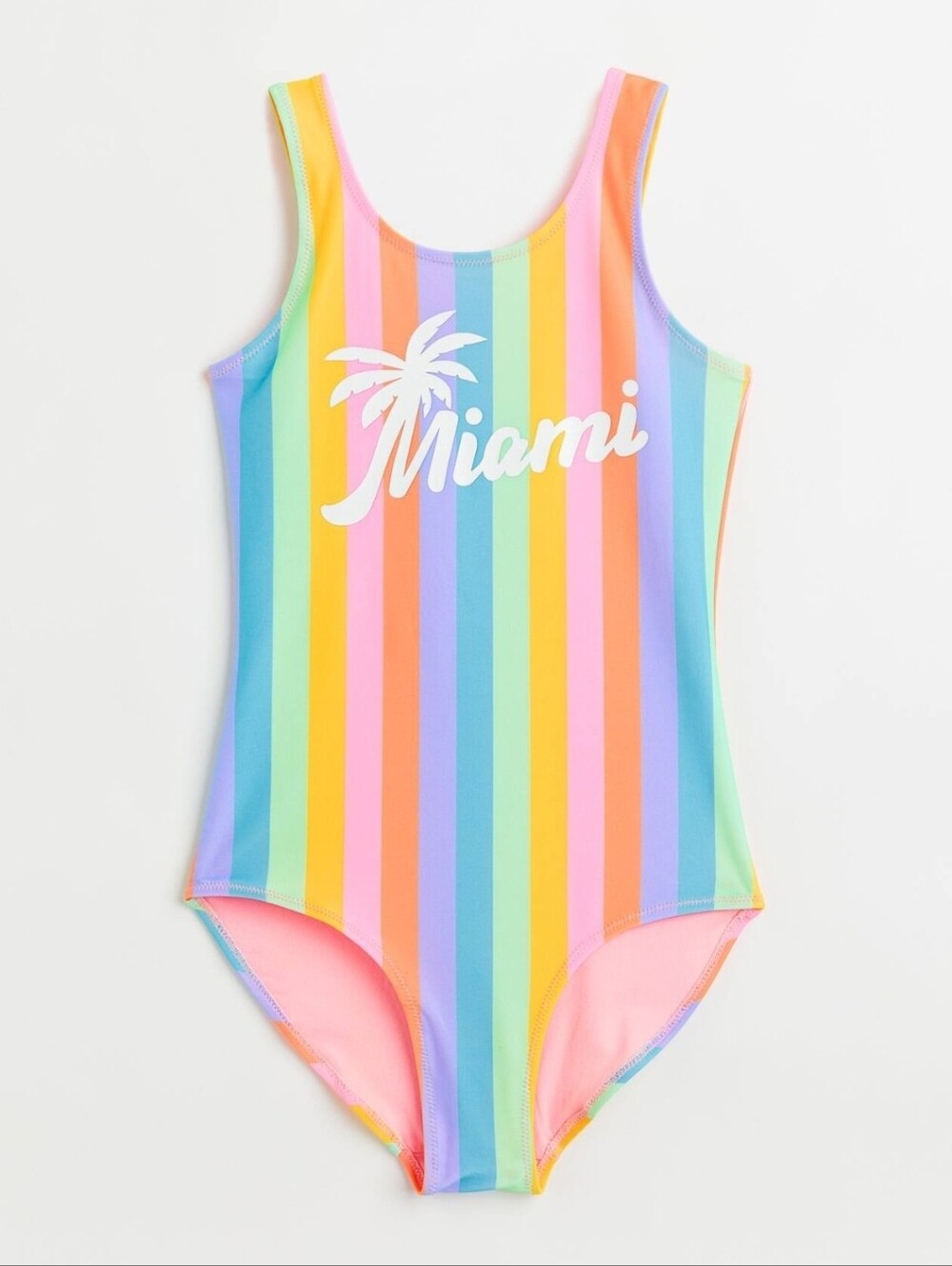 Miami Rainbow Stripe One Piece Swim Palm Tree Pastel Size Small Or Kids 16/18